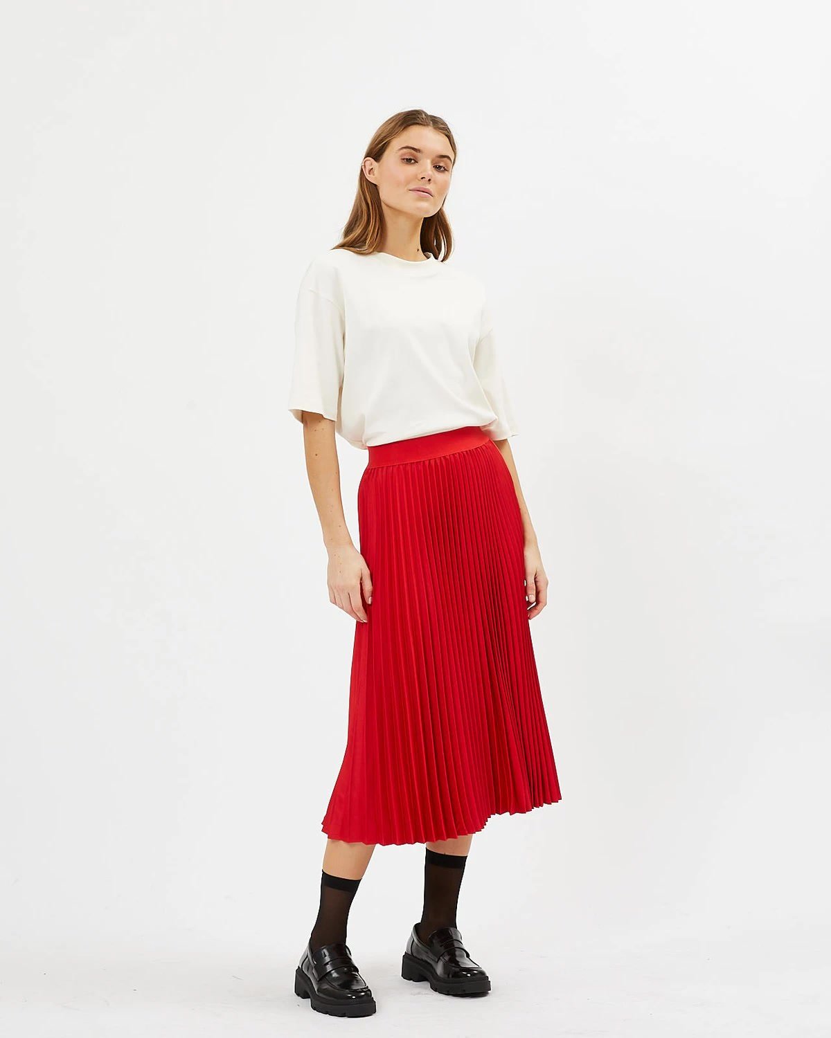 Minimum - Salwa 6002 Midi Skirts #Color_Fiery Red